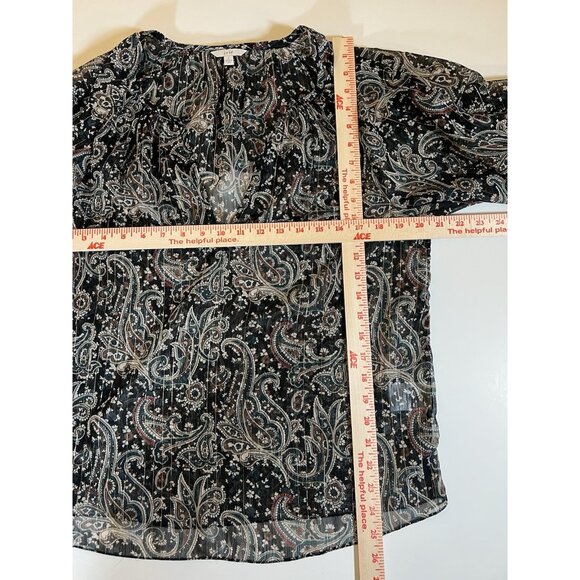 JOIE Kriston Paisley ruffle chiffon blouse black sheer whimsigoth L flowy caviar - Picture 9 of 13